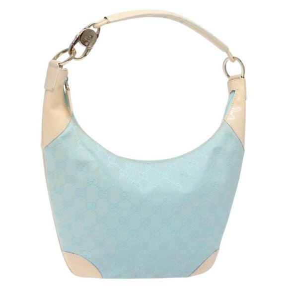 GUCCI GG Canvas Shoulder Bag Light Blue Gold 001 4158 3754 Auth 136919 - Picture 1 of 16